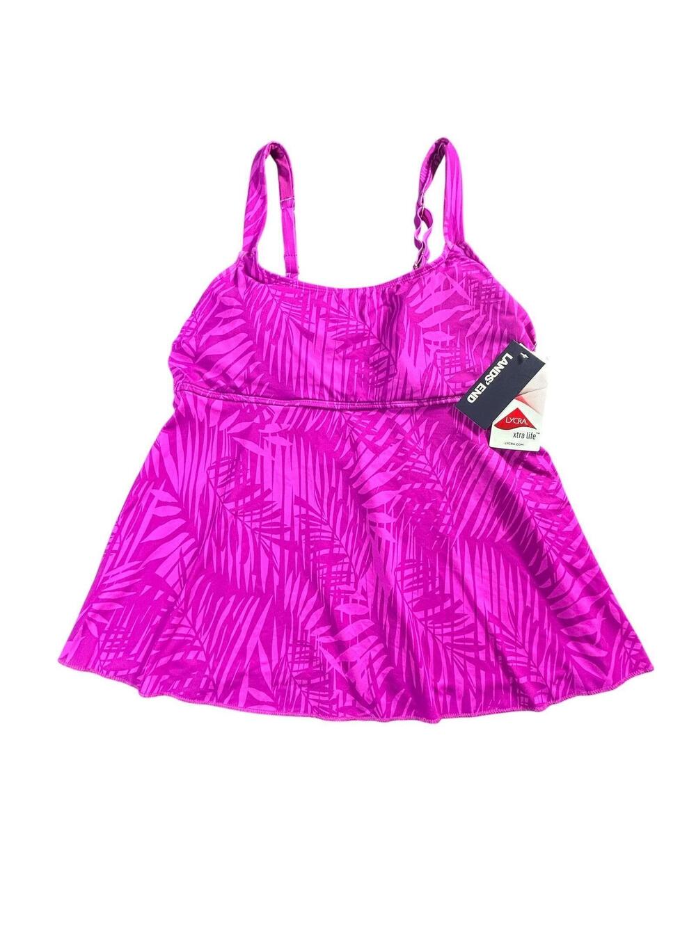 LANDS END fuchsia flowy UPF protection 4 way stretch tankini swim top sz S (4-6)